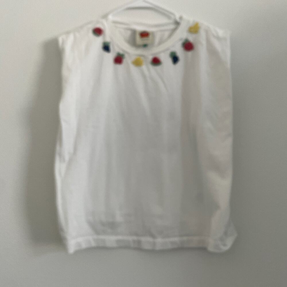 FARM Rio White Sleeveless Top with Colorful Pom Trim